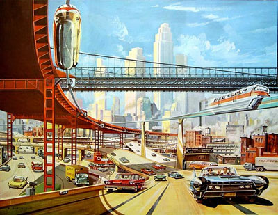 German Futurist Klaus Bürgle - a 1959 painting showing traffic of the future