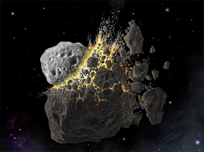 Asteroid Pile-up Dooms Dinos - illustration by Don Davis