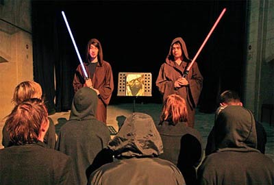 The force: Barney Jones 26, aka Jonba Hehol, and his brother Daniel Jones, 21, aka Morda Hehol, have formed the first Jedi 'church' - in Holyhead - from the Daily Mail