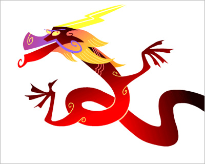 Dragon concept art for the online version of Feilong: The China Game, illustrated by Gwen Singley, art directed by Michael Pinto, and produced by Very Memorable Design.