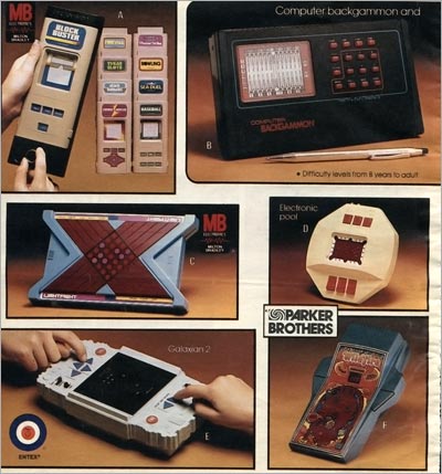 Wards Christmas catalog from the early 80s: Old School Electronic Gaming - featuring MB Electronics/Milton Bradley Microvision, Mattel Electronics Computer Backgammon, MB Electronics/Milton Bradley Light Fight, Parker Brothers Bank Shot Electronic Pool, and Entex Galaxian 2