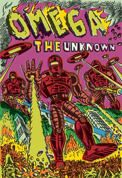 OMEGA: THE UNKNOWN #7 (of 10) Written by JONATHAN LETHEM & KARL RUSNAK Art by FAREL DALRYMPLE, PAUL HORNSCHEMEIER & GARY PANTER Cover by GARY PANTER You know a super hero's in trouble when he resorts to drawing a comic book to try to solve his problems! Omega The Unknown #7, on top of the usual stellar array of talent, features special guest-star creator Gary Panter, known for his work on a legendary children's show, Frank Zappa's album covers, and RAW Magazine -- but he's never been between Marvel's covers before. Tune in!