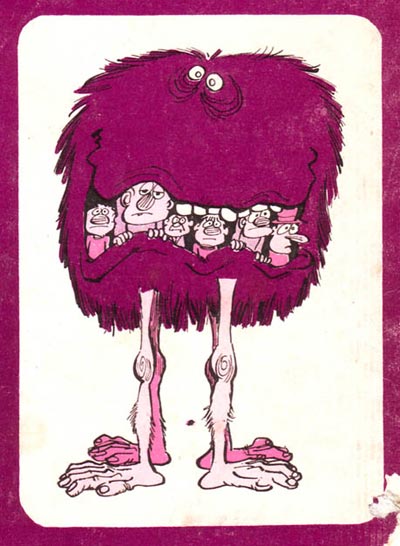 A monster cut-out trading card drawn by Perogatt (Carlo Peroni) from the back cover of the first issue of the italian comic magazine Psyco, 1970. 