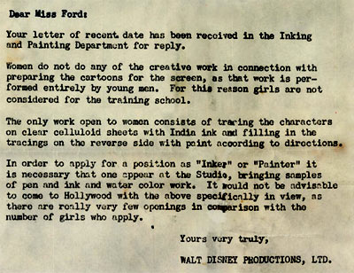 Sexist Disney Rejection Letter circa 1938