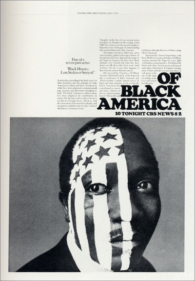 Newspaper ad designed by Lou Dorfsman from 1968 for a series on black history.