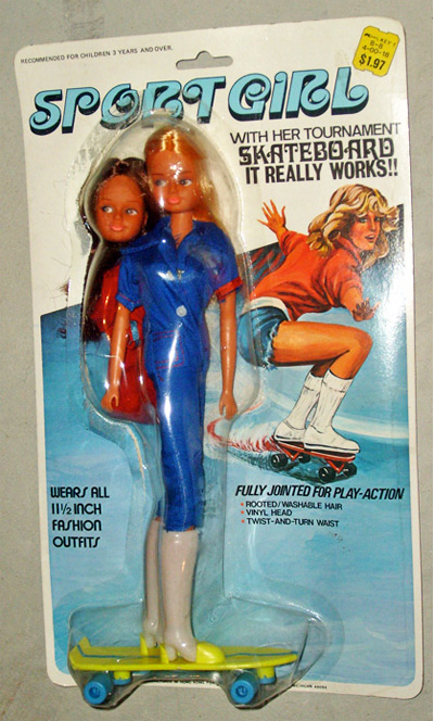 Sports Girl: Note the Farrah Fawcett skateboarding illustration on the right side