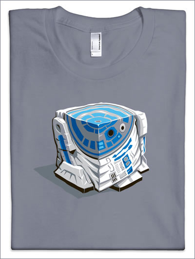 R2-D2 crushed into a cube on a t-shirt!