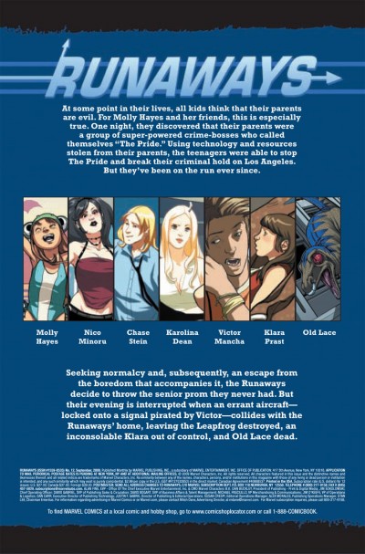 Runaways #12 featuring artwork by Sara Pichelli