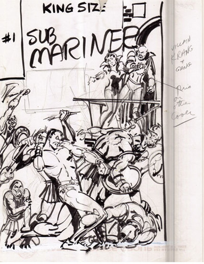 A rare layout sketch for a Sub Mariner cover by Marie Severin