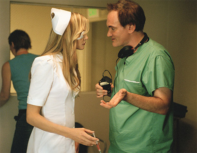 Quentin Tarantino on the set of Kill Bill with Daryl Hannah