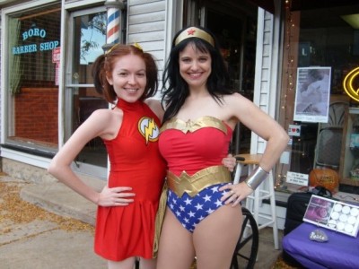 Jill Pantozzi as the Flash and Amber as Wonder Woman