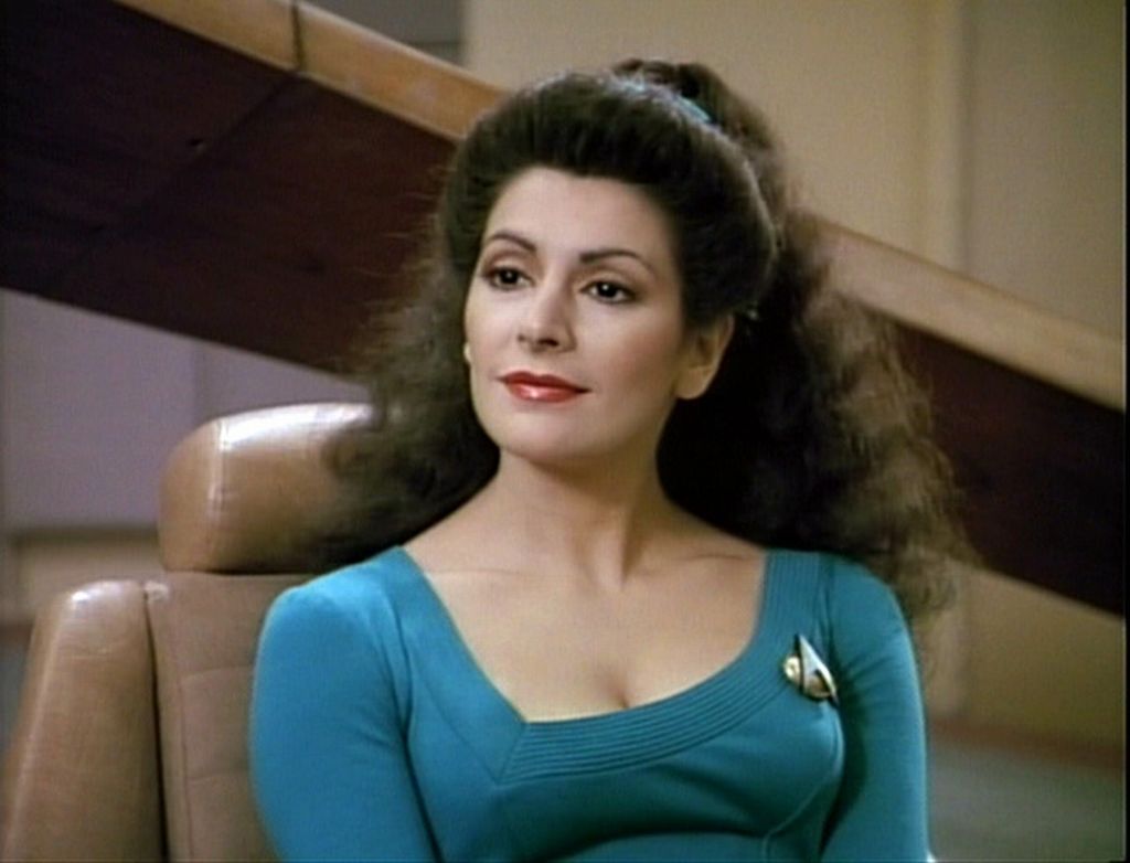 Above: Deanna Troi just lounging about in her comfy chair while not goofing