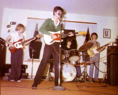 Above: These uncool dorks are ready to reinvent rock — a photo of the Talking Heads in the 70s.