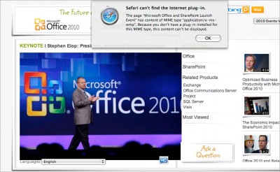 The Office 2010 site as seen on a Mac