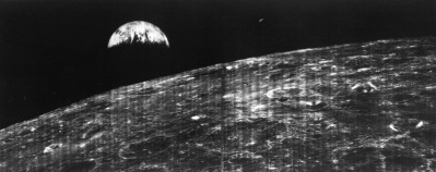 One of the first two remote images of Earth from the distance of the Moon, August 23, 1966.