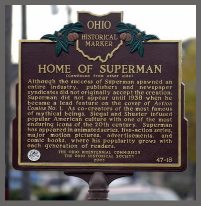 a plaque honoring the birthplace of superman