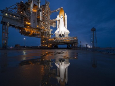 This image of space shuttle Atlantis was taken shortly after the rotating service structure was rolled back at Launch Pad 39A, Thursday, July 7, 2011. Atlantis is set to liftoff today, Friday, July 8, on the final flight of the Space Shuttle Program. 