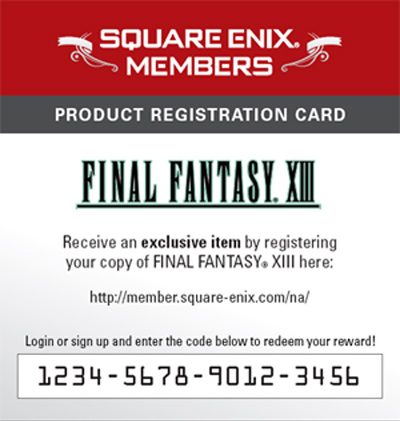 Square Enix Product Registration Card