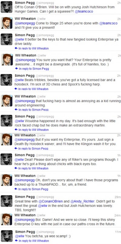 Wil Wheaton & Simon Pegg Tweets