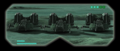 A formation of tanks is viewed through macrobinoculars