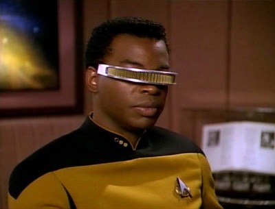 La Forge is naturally blind so one of his trademarks in the series is wearing a VISOR